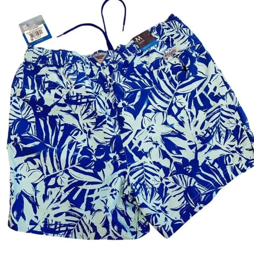 Columbia PFG Super Clearwater Shorts Medium Blue Tropical Print NWT 5" Inseam - Picture 3 of 8
